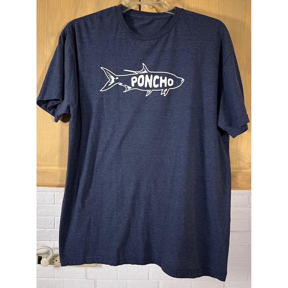 Poncho Outdoors Graphic T-Shirt Mens XL Navy Blue Heather Fish Logo Tee